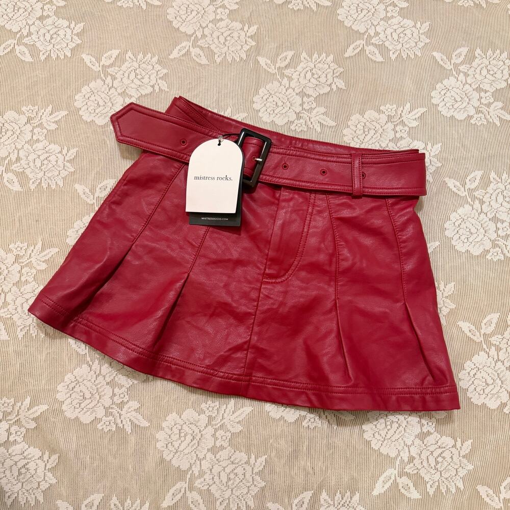Mistress Rocks Wine Vegan Leather Pleated Mini Skirt Size XS NWT